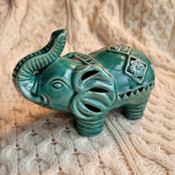 Wayfair Basics Other - Teal Green Standing Ceramic Elephant Statue Figure